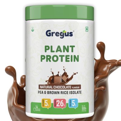Gregus Vegan Protein Powder Chocolate flavour- 26g Plant Protein per Serving (35g) | Sugar-Free, Dairy & Gluten-Free | Supports Lean Muscle Growth | Ideal for Men & Women | 500g