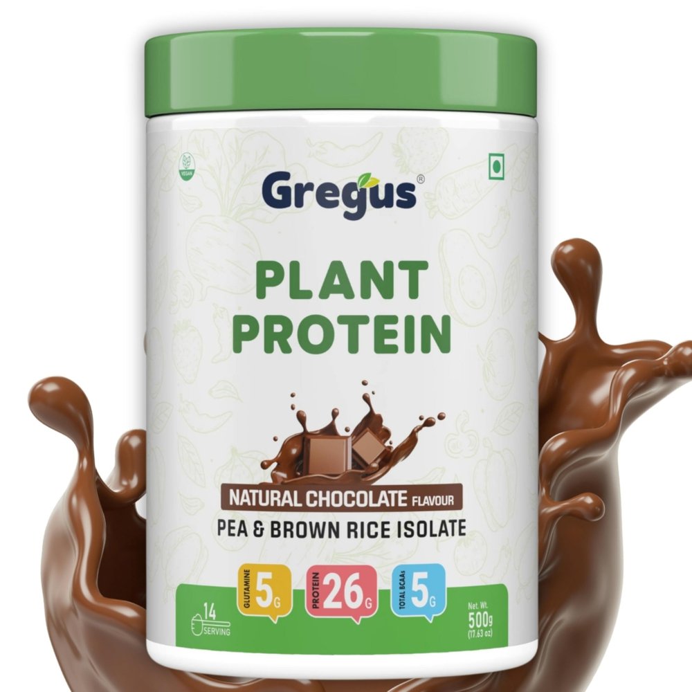 Gregus Vegan Protein Powder Chocolate flavour- 26g Plant Protein per Serving (35g) | Sugar-Free, Dairy & Gluten-Free | Supports Lean Muscle Growth | Ideal for Men & Women | 500g