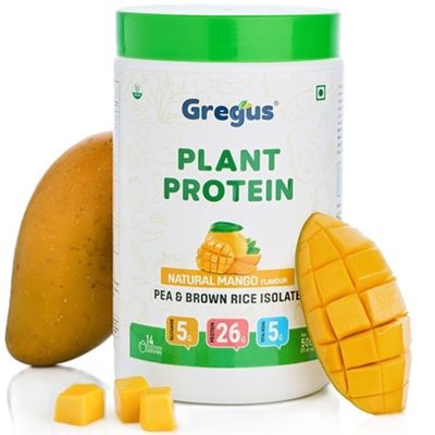 Gregus Vegan Protein Powder Mango Delight flavour- 26g Plant Protein per Serving (35g) | Sugar-Free, Dairy & Gluten-Free | Supports Lean Muscle Growth | Ideal for Men & Women | 500gx3 (1.5Kg)