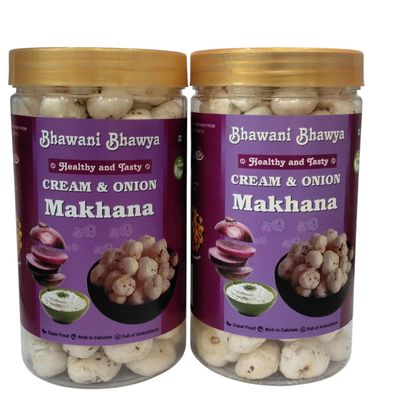 Bhawani Bhawya Roasted & Flavoured Cream & Onion Makhana 160gm(pack of 2, 80gm Each) Delicious Meets Nutritious | Gluten-Free| Superfood | Nutrient Rich|Trans-Fat Free
