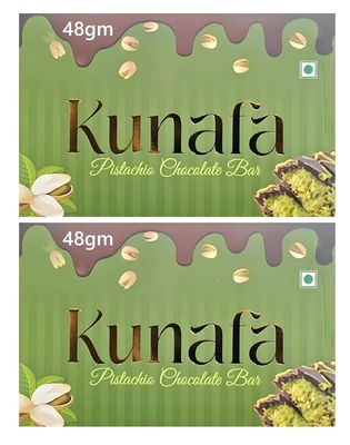 Kunafa Pistachios Chocolate Bar  A Delicious Fusion of Traditional Middle Eastern Dessert & Rich Chocolate, 48g (Pack of 2)