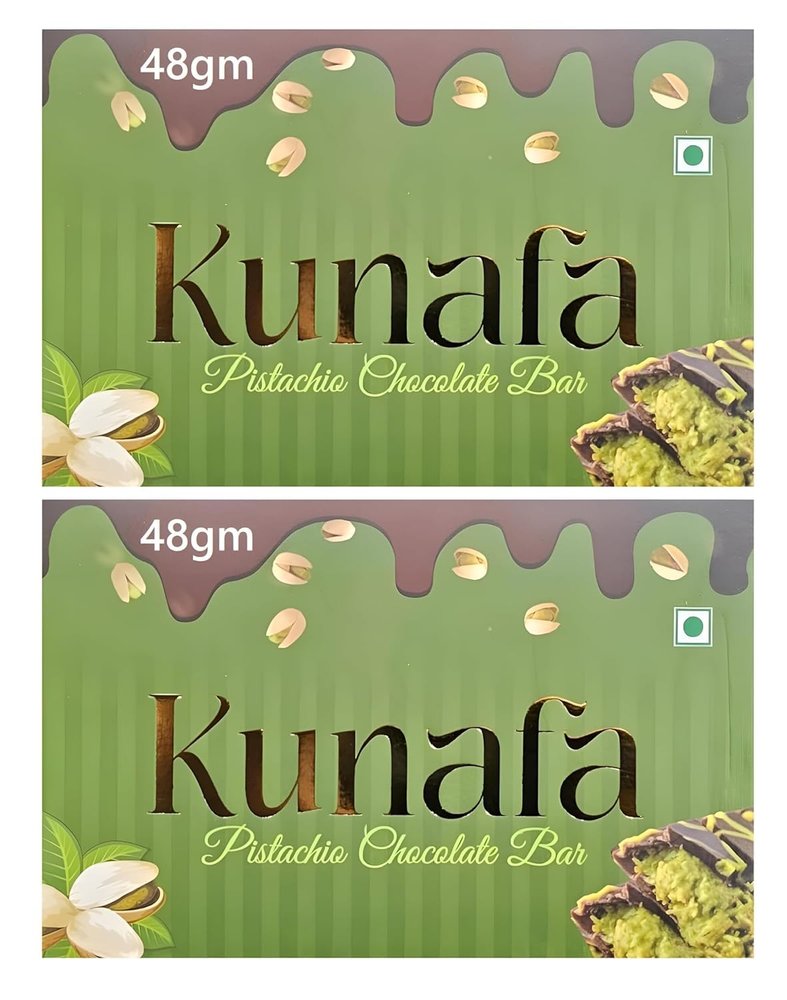 Kunafa Pistachios Chocolate Bar  A Delicious Fusion of Traditional Middle Eastern Dessert & Rich Chocolate, 48g (Pack of 2)