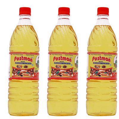 POSTMAN Cold Pressed Filtered Groundnut Oil Pack of 3 (1 L x 3) (Singdana Tel) | Unrefined