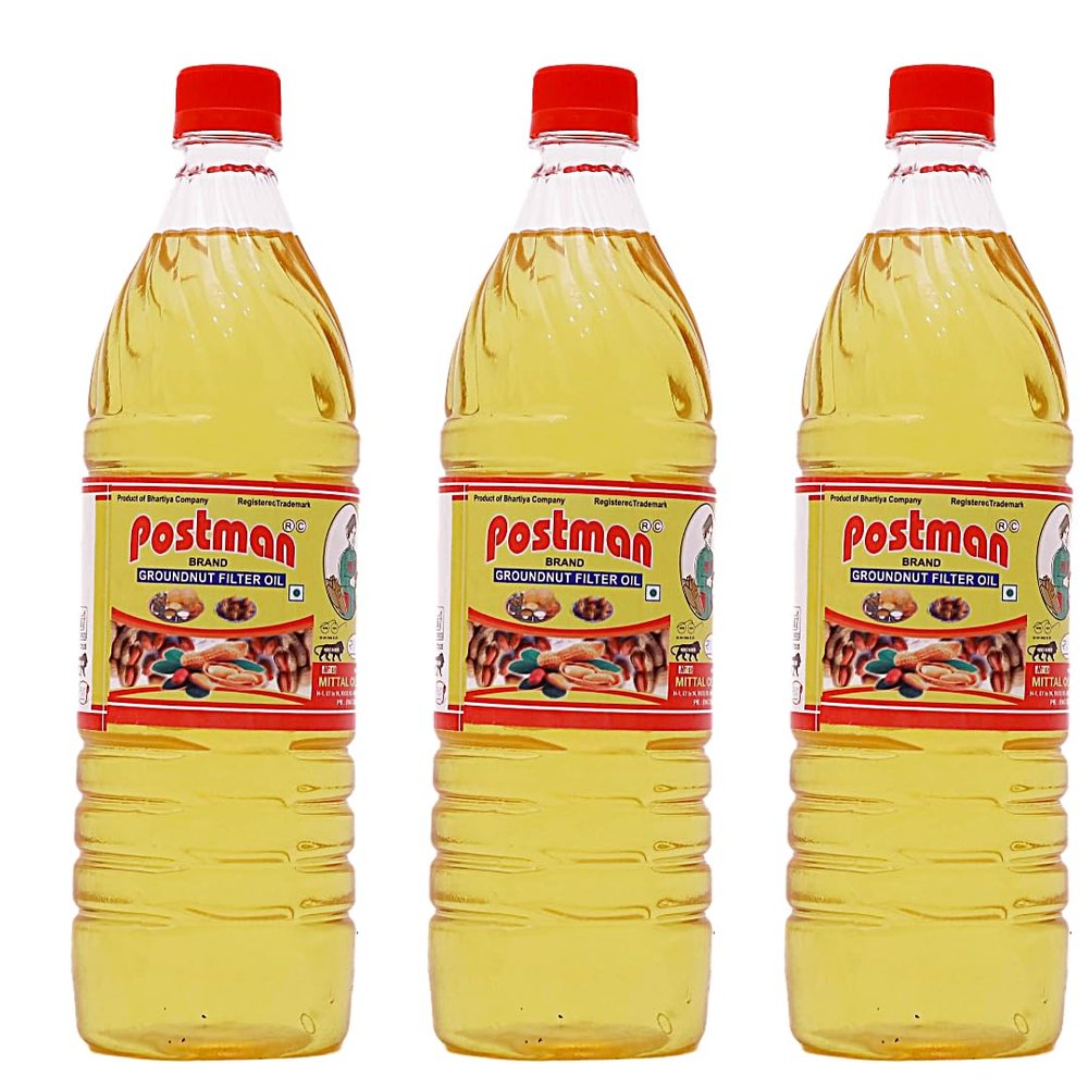 POSTMAN Cold Pressed Filtered Groundnut Oil Pack of 3 (1 L x 3) (Singdana Tel) | Unrefined