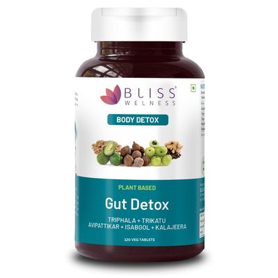 Bliss Welness Gut Detox | Trikatu Isabgol Triphala Avipattikar Kalajeera | Health Cleanse Purify | Stomach Cleanse Purify Digestion Metabolism Toxin Removal Acidity Gas Control Supplement - 120 Vegetarian Tablets