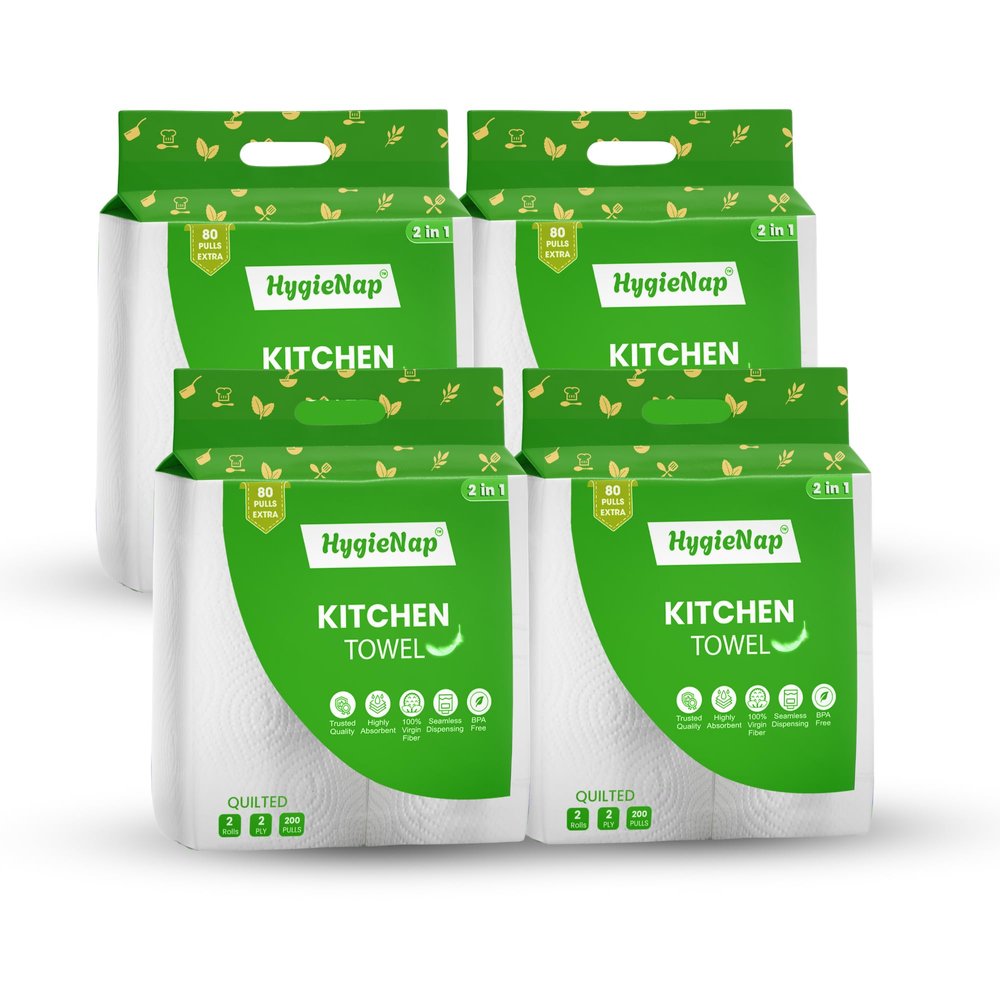 HygieNap 2-Ply Kitchen Tissue Paper Roll | 800 Pulls | 8 Rolls x 100 Sheets | Soft & Absorbent Kitchen Towels | 100% Virgin Cellulose | Ideal for Cleaning Spills, Drying & Wiping Surfaces