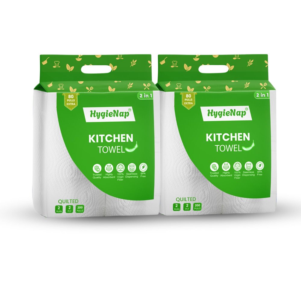 HygieNap 2-Ply Kitchen Tissue Paper Roll | Pack of 4 | Soft & Super Absorbent Tissues | 100% Virgin Cellulose Material | 400 Pulls | 4 Rolls | Perfect for Cleaning, Wiping & Drying