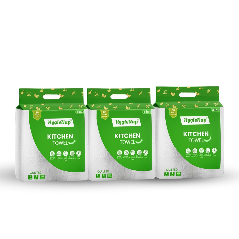 HygieNap 2-Ply Kitchen Tissue Paper Roll | Pack of 6 | Soft & Super Absorbent Kitchen Towels | 800 Pulls | 100% Virgin Cellulose Fiber | 8 Rolls | Ideal for Cleaning, Wiping & Daily Use