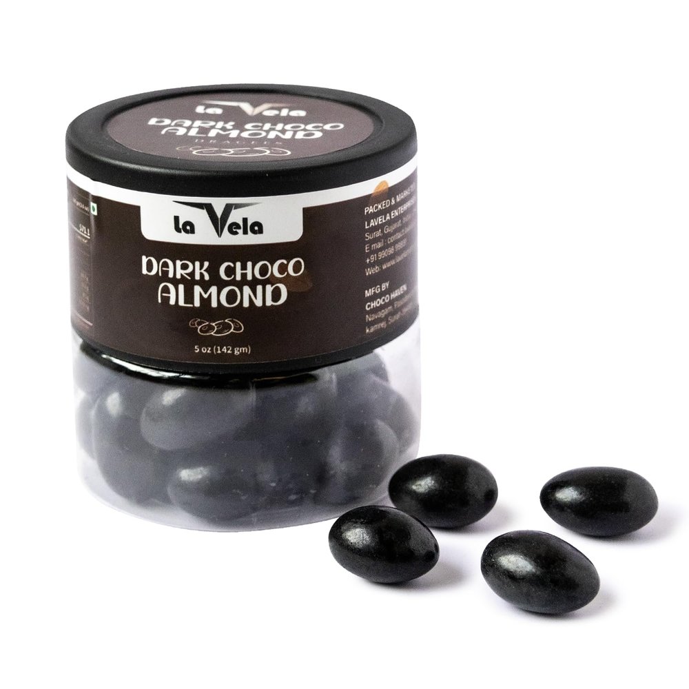 Dark Choco Almond Dragees 142g (5oz) Jar | Crunchy Chocolate Coated Almond Balls | Premium Choco Bites & Chocolate Balls Candy Delicious Snack & Gift Jar Pack