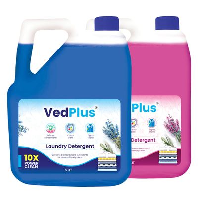 VedPlus Liquid Laundry Detergent - 5 L| 10X Ultra-Powerful Cleaning Action For Deep Stain Removal | Suitable For All Fabric Types |Long-Lasting Fresh Scent | Color-Safe & Fabric-Friendly (Pack Of 2)