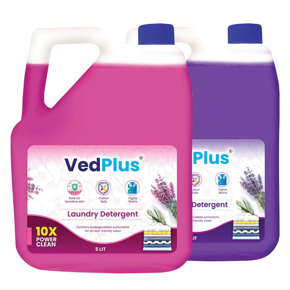 VedPlus 5L Eco-Friendly Laundry Detergent | 10X Advanced Cleaning Power For Tough Stains | Skin-Friendly & Fresh Scent | Safe For All Fabrics | Biodegradable & Sustainable Formula (Pack of 2)