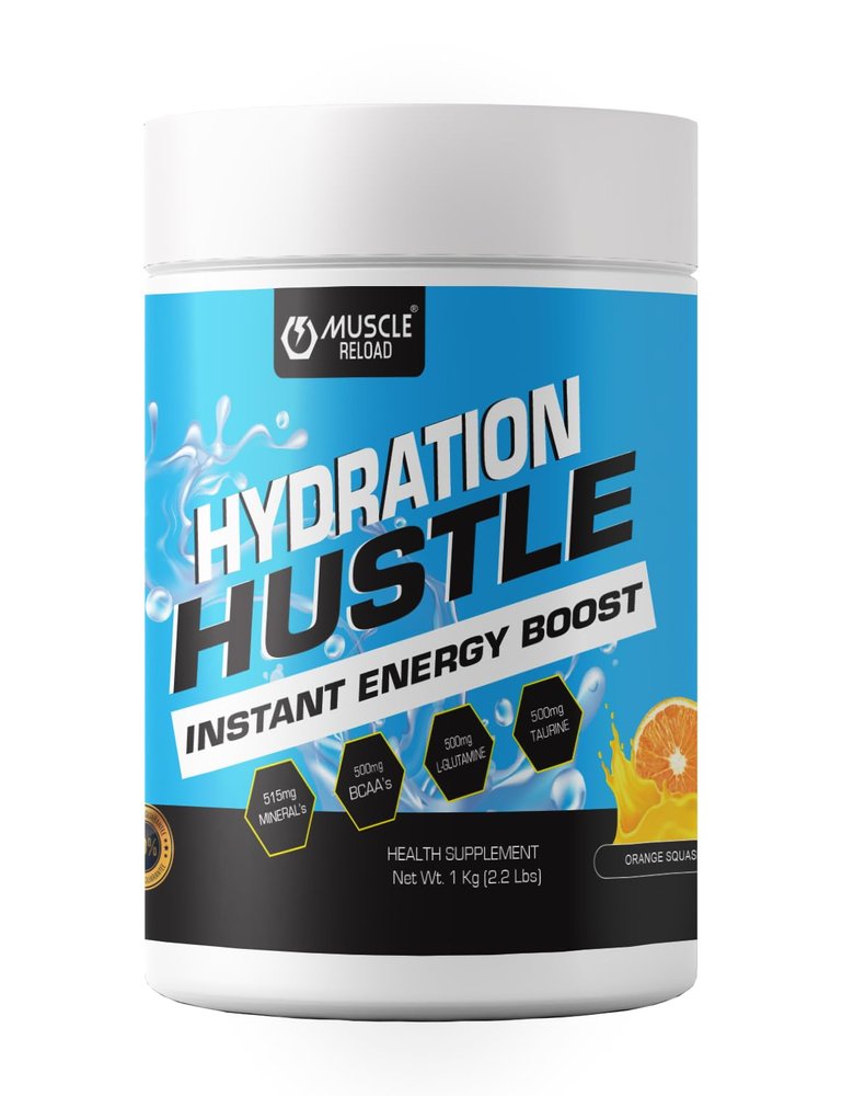 MRN Extreme Energy Hydration Hustle  Instant Energy Drink Powder  1kg | With BCAA, Electrolytes, L-Glutamine, Taurine  Rehydration & Performance Booster (Orange)