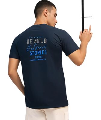 Mack Jonney Oversized | Loose Fit | Half Sleeves 100% Cotton Round Neck Printed T-Shirt for Men-MACK194 Navy Blue