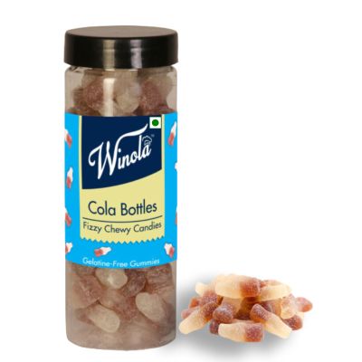 Winola Cola Bottle Fizzy Chewy Candies - Gelatine Free 100% Vegetarian Imported Cola Gummies (180 gm)