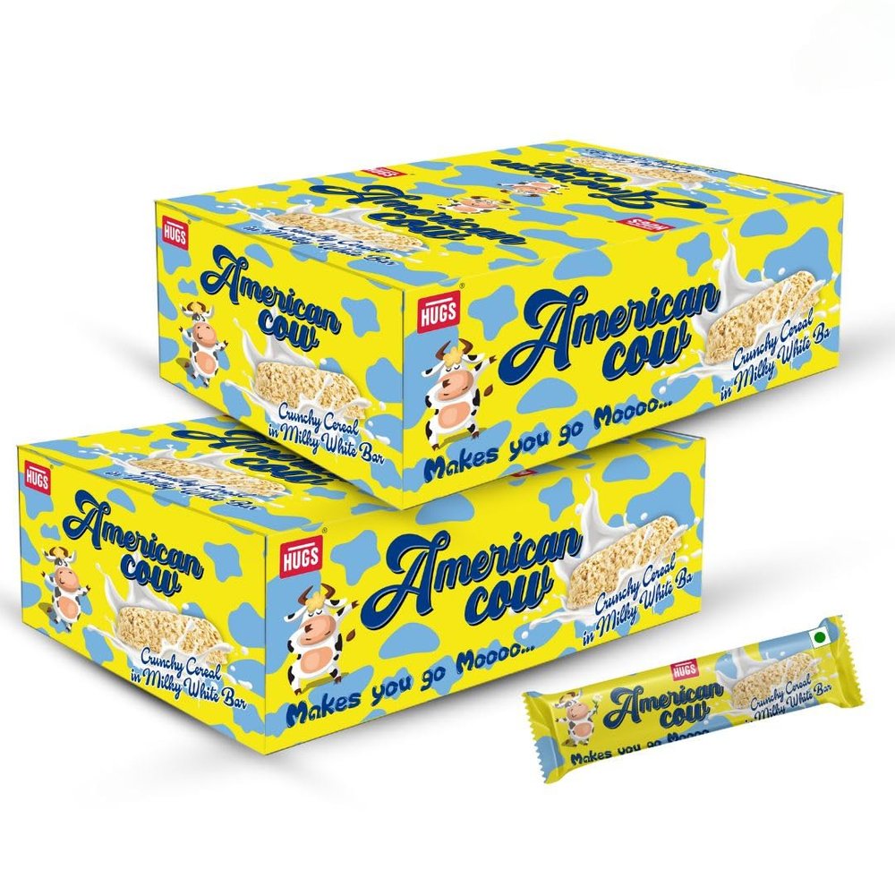 Hugs American Cow White Chocolate Cereal Bar | Oat Chocolate, Milky White Chocolates Box for Healthy Snacking (30 pcs x Pack of 2)