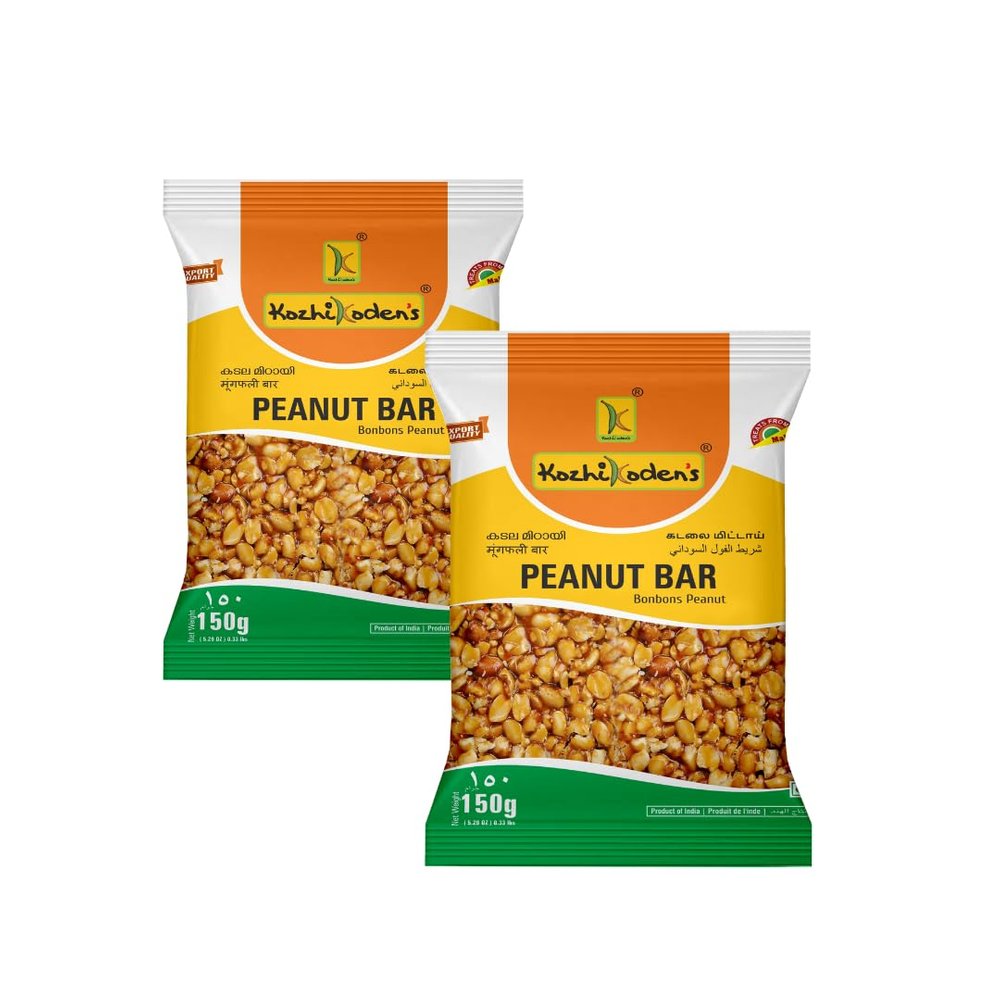 KOZHIKODEN'S Peanut Chikki Bar | Crunchy & Nutritious Jaggery Sweet | High-Protein Energy Snack | Traditional Indian Treat | No Preservatives 300g,Pack of 2