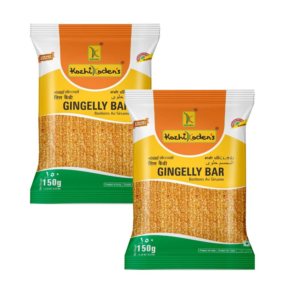 KOZHIKODEN'S Sesame Chikki Bar | Crunchy & Nutritious Jaggery Sweet | Traditional Indian Snack | No Preservatives 300g, Pack of 2