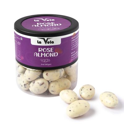 Rose Almond Dragees 142g (5oz) Jar | Roasted Almonds Coated in White Chocolate & Infused with Natural Rose Petal | Crunchy Gourmet Dry Fruits & Nuts Premium Gift for Festive & Corporate Gifting