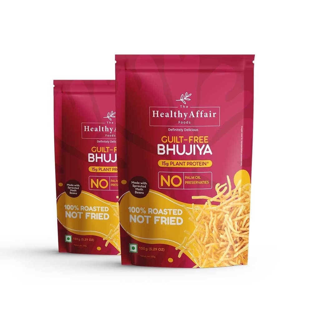 The Healthy Affair Guilt-Free Bhujiya (Pack of 2)  Wholesome Crunch, Roasted Goodness with 22g Plant Protein per 150g Pack, Perfectly Balanced for the Whole Family.