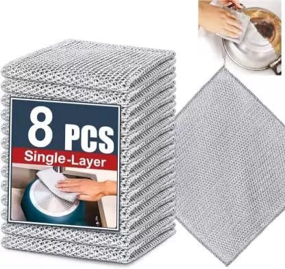 Multipurpose Wire Dishwashing Rags for Wet and Dry Stainless Steel Scrubber Non-Scratch Wire Dishcloth for Washing Dishes Sinks Counters (PAC of 8)
