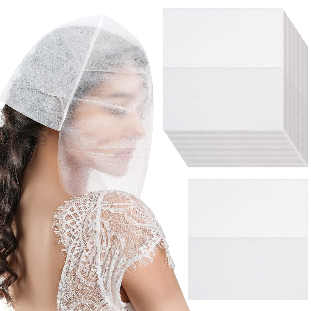 Disposable Makeup Protector Hood Disposable Non Woven Makeup Face Cover Clothing Protector Breathable Cosmetic Mask for Women Girl Dressing Wedding Travel Supply Pack of 50