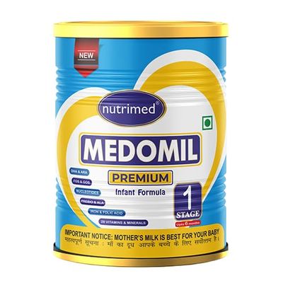Medomil Premium Stage 1 Baby Milk Powder|Infant Formula Up To 6 Months|Baby's Immunity and Growth & Development| Immune System And Bone Development| Prebiotics and DHA & ARA(400g)