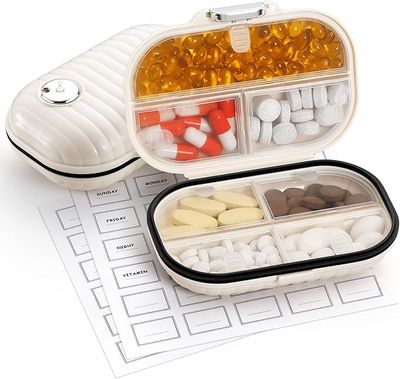 Bitnex Travel Pill Organizer,7 Day Portable Pill Case, Medicine box, portable travel pill box weekly with large compartments moisture-proof pill case for vitamin, Medicine, pills, supplements