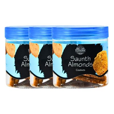 Flavourzs Foods Jodhpurs Flavour Saunth Almond Cookies -Jar Pack (Pack of 3, 150g each) | Flavour of India | Whole Wheat Homemade Baked Cookies | No Preservatives | Made with Pure Ghee