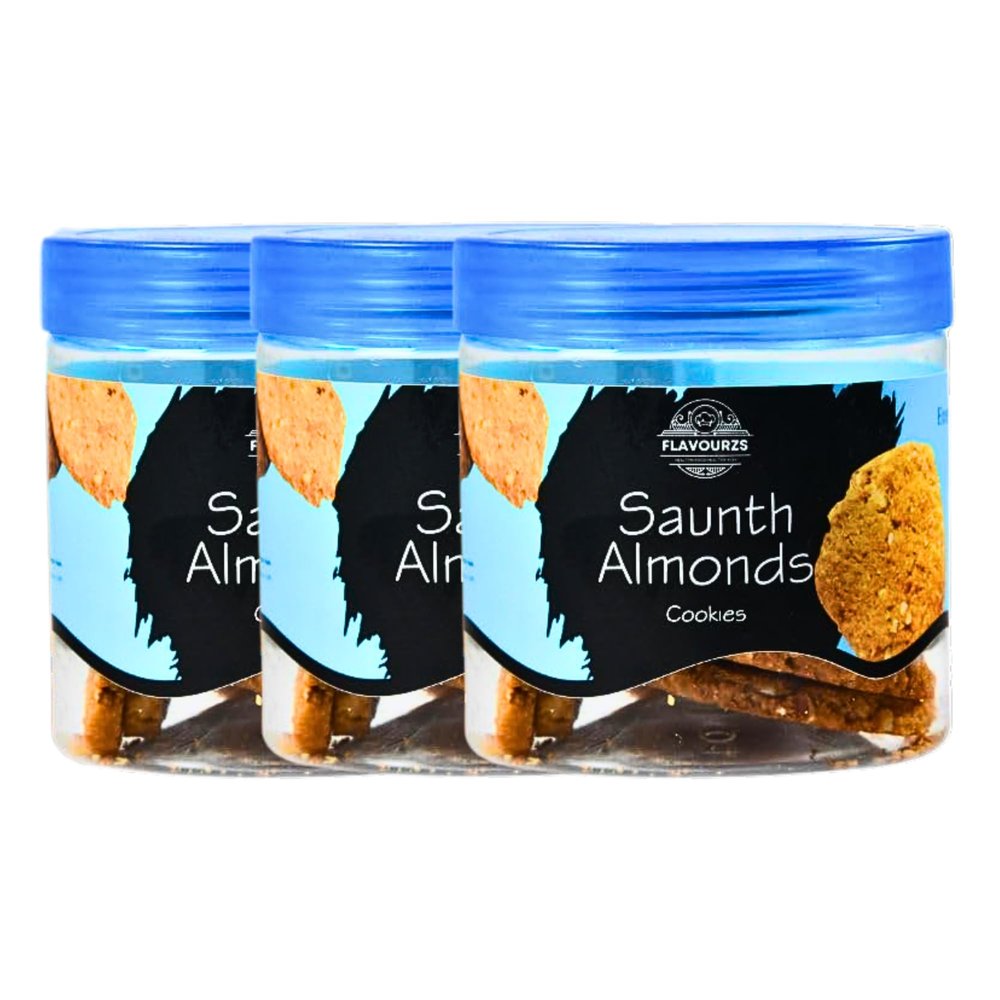 Flavourzs Foods Jodhpurs Flavour Saunth Almond Cookies -Jar Pack (Pack of 3, 150g each) | Flavour of India | Whole Wheat Homemade Baked Cookies | No Preservatives | Made with Pure Ghee
