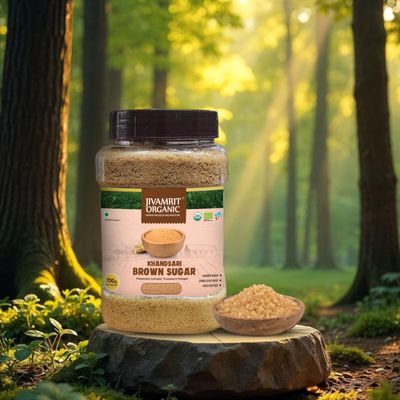 Jivamrit Organic Khandsari Brown Sugar (Zero Chemicals, Organically Processed, from Freshly Squeezed Sugar Cane Juice, and Enriched with Essentials Nutrients) 700 Gram
