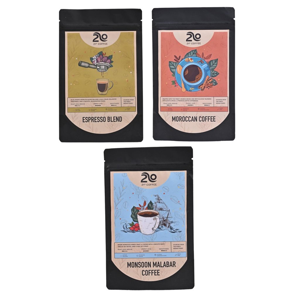 21 Degree Coffee Espresso + Moroccan + Monsoon Coffee | 250gm each