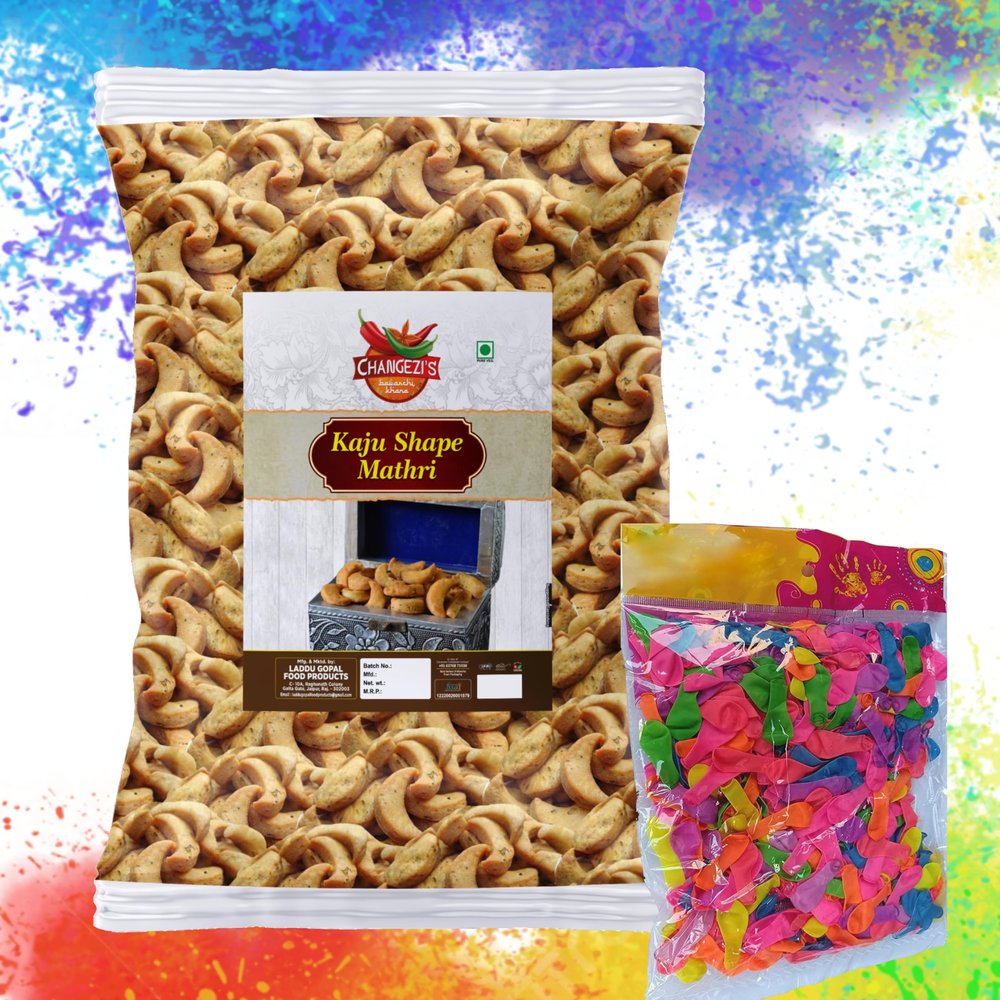 CHANGEZI'S bawarchi khana-Holi Festive Selection Homemade Masala Kaju Mathri Namkeen Snack Crsipy & Crunchy|Refined flour Kaju Puri Mathris Ready to eat -1Kg*1Pack With Free Holi water balloons