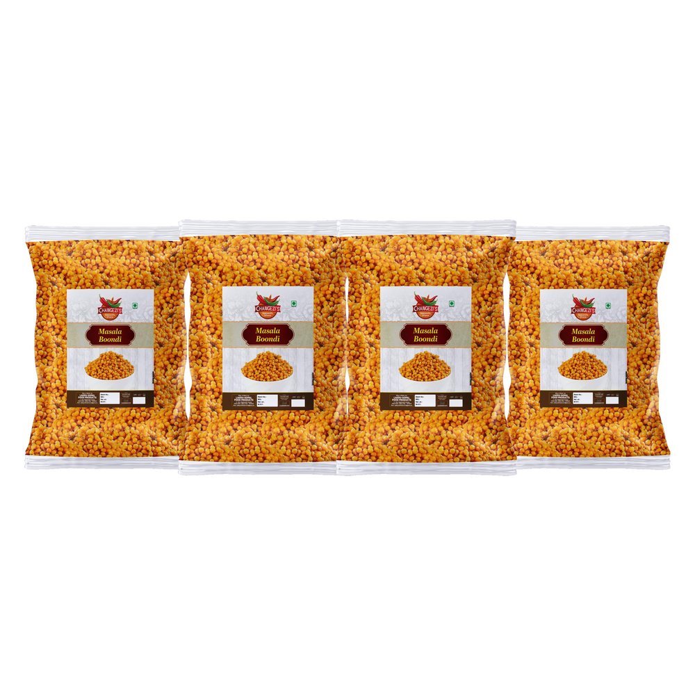 CHANGEZI'S bawarchi khana-Holi Festive Selection boondi in pantry-bundi-Charkhi Boondi|Fresh Masala Bundi yogurt-Curd Buttermilk bundi- boondi-Masala Boondi-900g*4Pack With Free Holi water balloons