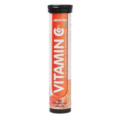 ADMS Vitamin C with Amla Extract & Zinc | Immunity Booster & Collagen Support for Healthy Skin, Hair & Nails | Orange Flavor | 20 Effervescent Tablets