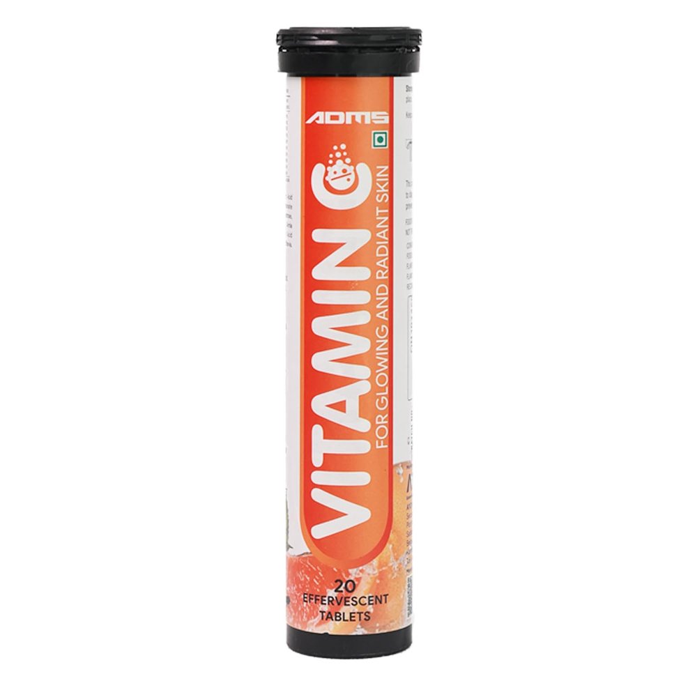 ADMS Vitamin C with Amla Extract & Zinc | Immunity Booster & Collagen Support for Healthy Skin, Hair & Nails | Orange Flavor | 20 Effervescent Tablets