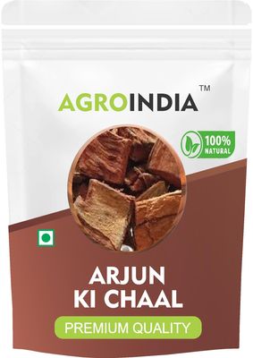 AgroIndia Arjun Ki Chaal, Dried Arjun Tree Bark, Terminalia Arjuna Bark Lowers Bad Cholesterol, 00% Natural & Pure Herbal Arjun Ki Chaal, Raw Dry Premium Arjun Tree Bark (200g)