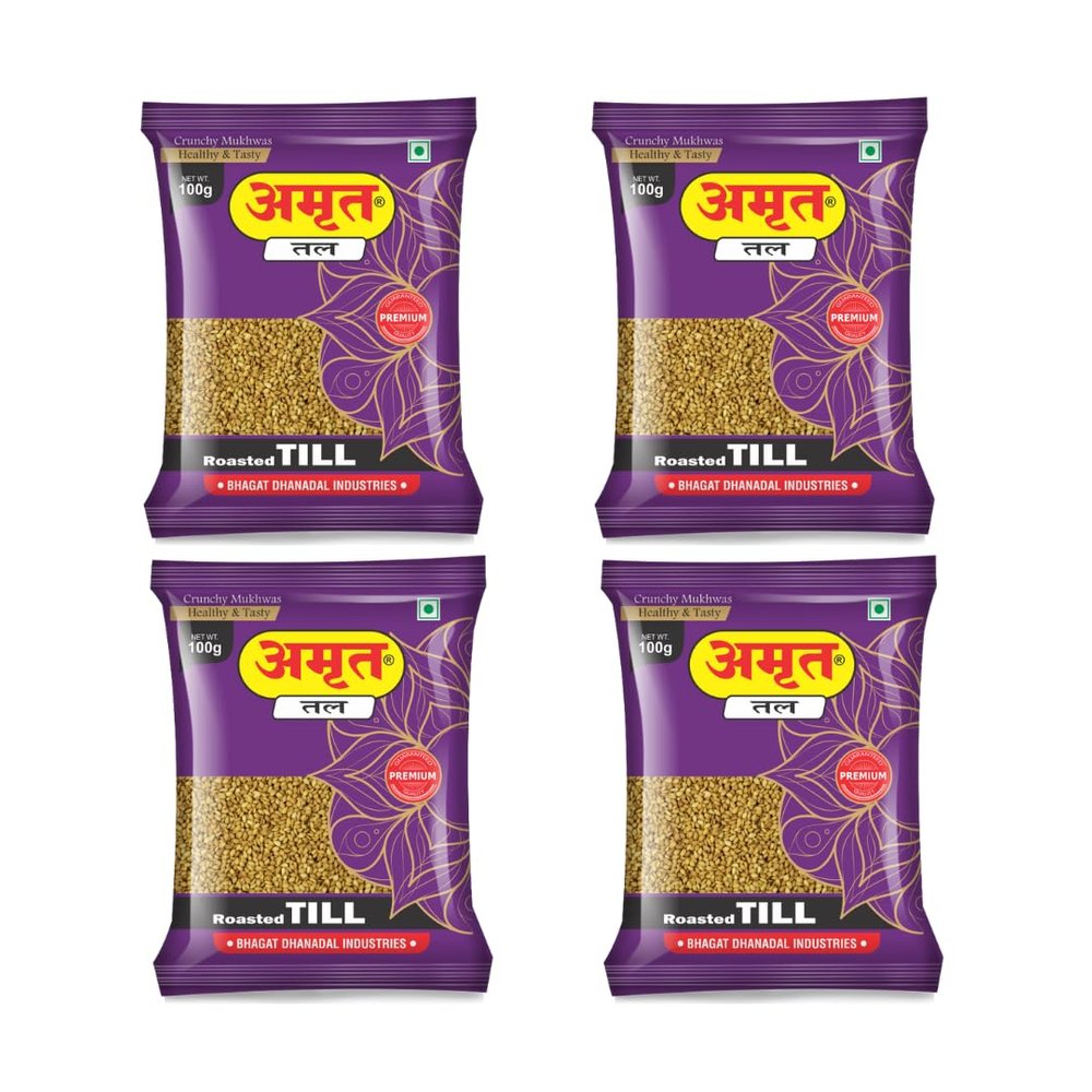 AMRUT Till Mukhwas | 100g x 4 Packs (Total 400g) | Traditional Indian Mouth Freshener | Roasted Sesame Seeds Digestive Snack | Crunchy, Tasty & Refreshing | Pack of 4