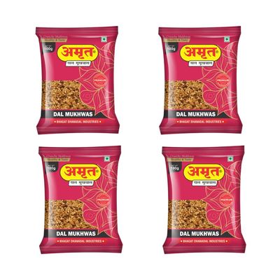 AMRUT Dal Mukhwas | Crunchy & Tasty Indian Mouth Freshener | Digestive & Refreshing After-Meal Snack | Dhana Dal Mukhwas | Ready-to-Eat | 100g x 4 Packs (400g Total)
