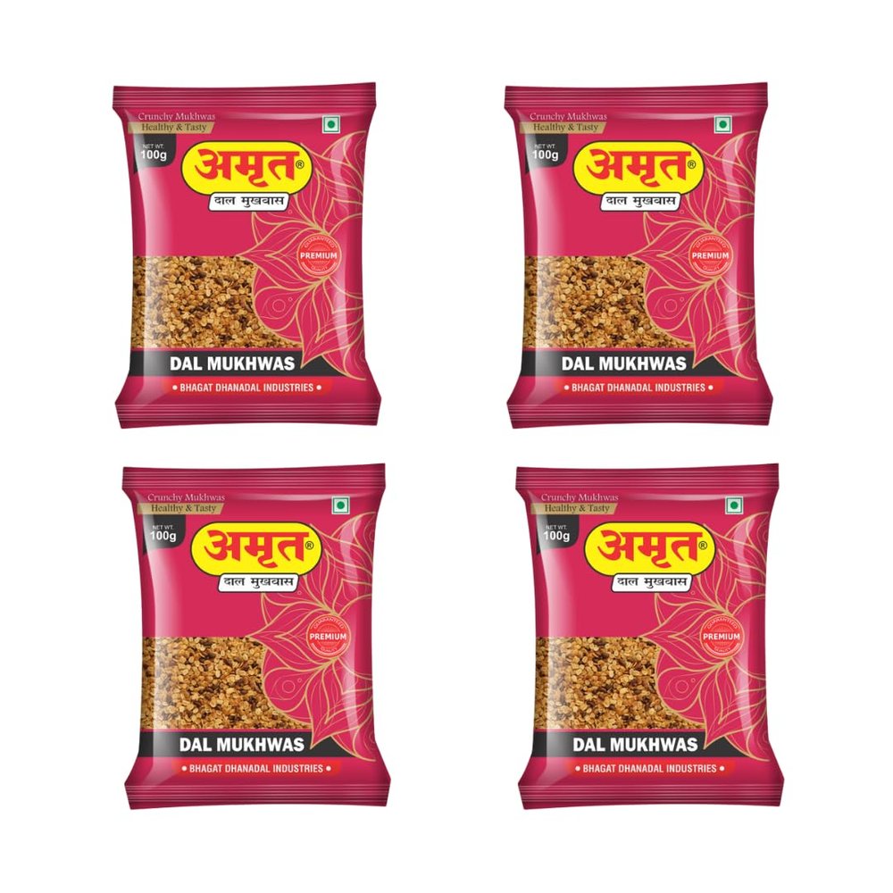AMRUT Dal Mukhwas | Crunchy & Tasty Indian Mouth Freshener | Digestive & Refreshing After-Meal Snack | Dhana Dal Mukhwas | Ready-to-Eat | 100g x 4 Packs (400g Total)