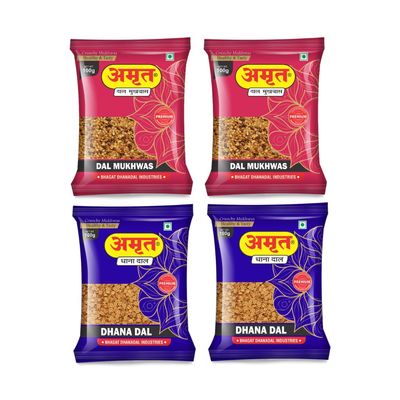 AMRUT Combo  Dal Mukhwas (2 x 100g) + Dhanadal (2 x 100g) | Traditional Indian Mouth Freshener | Digestive & Refreshing After-Meal Snack | Crunchy & Tasty | Pack of 4  400g Total