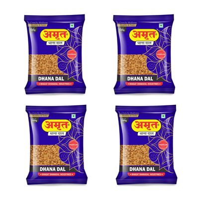 AMRUT Dhanadal | Roasted Coriander Seeds (100g x 4) | Traditional Indian Mouth Freshener | Salty & Crunchy Split Dhana Dal | Digestive After-Meal Snack | Pack of 4  400g Total