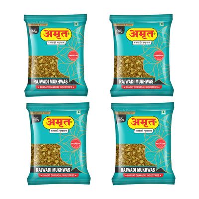 AMRUT Rajwadi Mukhwas | Authentic Indian Mouth Freshener | Traditional Digestive After-Meal Snack | Crunchy & Refreshing | 100g x 4 (400g Total) | Pack of 4