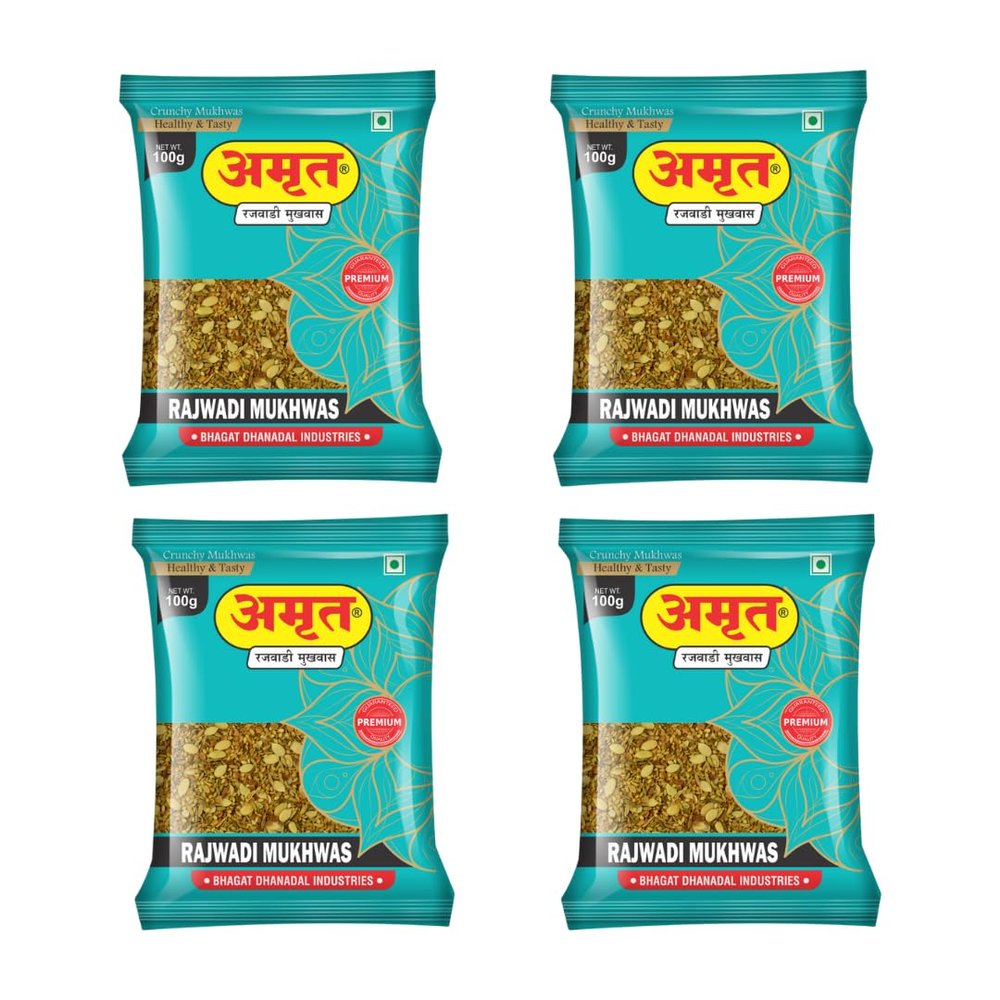 AMRUT Rajwadi Mukhwas | Authentic Indian Mouth Freshener | Traditional Digestive After-Meal Snack | Crunchy & Refreshing | 100g x 4 (400g Total) | Pack of 4