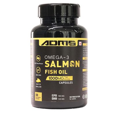 ADMS Omega-3 Salmon Fish Oil 1000mg | EPA & DHA for Heart, Brain, Eye & Joint Health | Omega-3 Supplement for Men & Women  60 Capsules