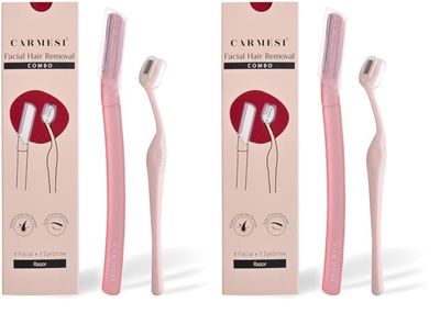 Carmesi Women's Face Hair Removal Combo | Pack of 2 Face Razor & 1 Eyebrow Razor | Instant & Painless Hair Removal | Eyebrows, Upper Lip, Peach Fuzz, Sideburn, Forehead