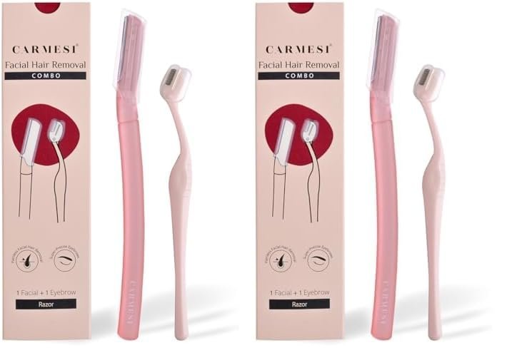 Carmesi Women's Face Hair Removal Combo | Pack of 2 Face Razor & 1 Eyebrow Razor | Instant & Painless Hair Removal | Eyebrows, Upper Lip, Peach Fuzz, Sideburn, Forehead