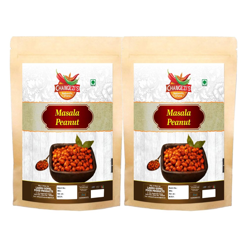 CHANGEZI'S bawarchi khana-Holi Festive Selection peanut-Chatpata Masala Assorted Fried Peanuts-Fried Raw Groundnut Moongfali With Healthy Mirch Masalala-420g*2Pack With Free Holi water balloons