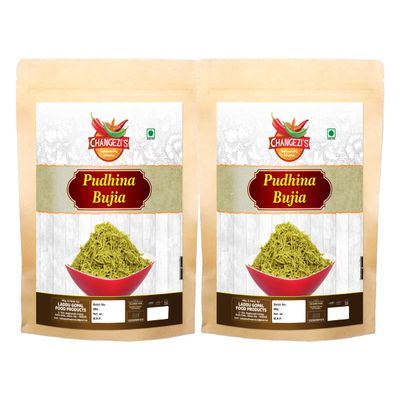 CHANGEZI'S bawarchi khana - Holi Festive Selection bhujiya sav Mint Pudhina Bujiya Bbhujia | Phudino Namkeen Snack Tasty Healthy | Green Aloo Bhujiya Namkeen-420g*2Pack With Free Holi water balloons