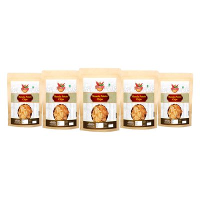 CHANGEZI'S bawarchi khana-Holi Festive Selection aloo chips-Festive Season Utsav time Batata savoury Snack indori Namkeen Spicy|Red Chilli Aloo Chips-1Kg*5Pack With Free Holi water balloons
