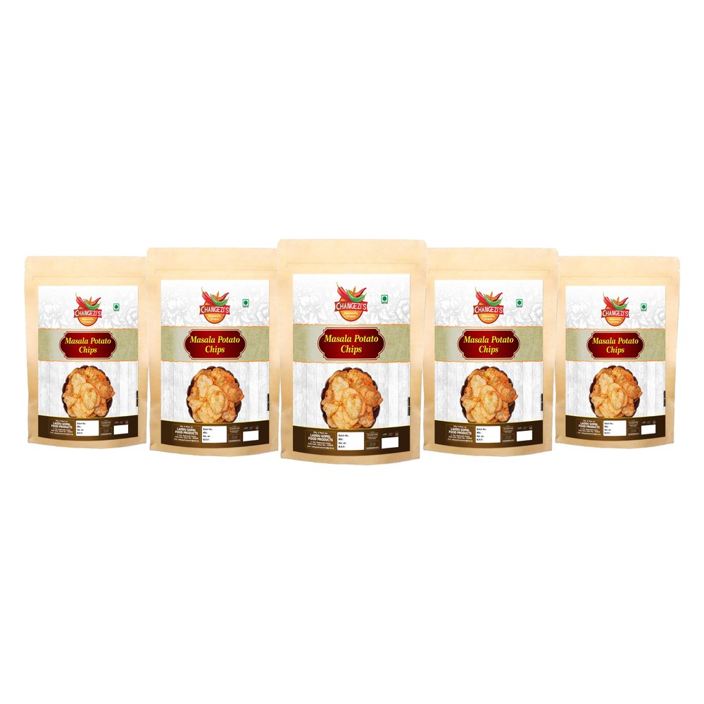 CHANGEZI'S bawarchi khana-Holi Festive Selection aloo chips-Festive Season Utsav time Batata savoury Snack indori Namkeen Spicy|Red Chilli Aloo Chips-1Kg*5Pack With Free Holi water balloons